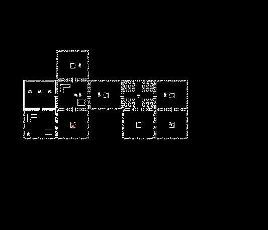 A zoomed out view of a randomly generated dungeon. The crypt area.